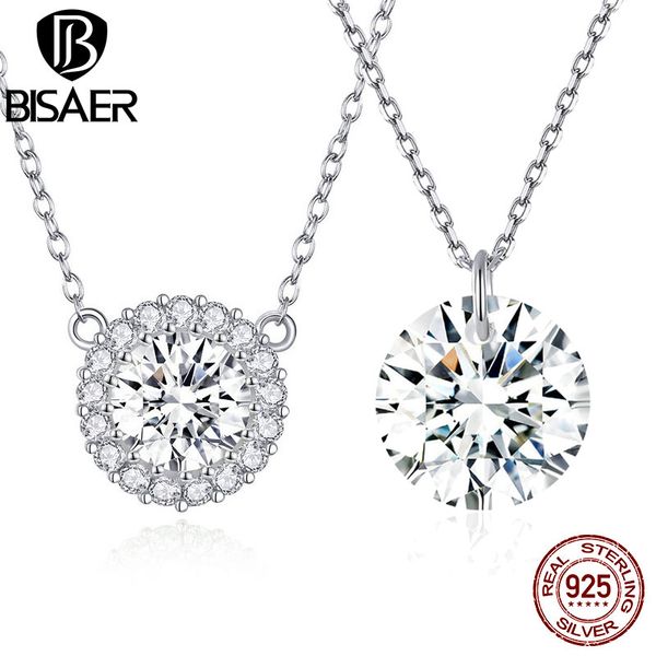 

wedding necklaces bisaer 925 sterling silver round circle pendant clear cubic zircon cz women collar luxury jewelry ecn345