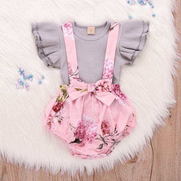 

robe fille toddler infant bab girl sleeveless ruffle overall floral short clothes set kiz bebek giyim #06, White