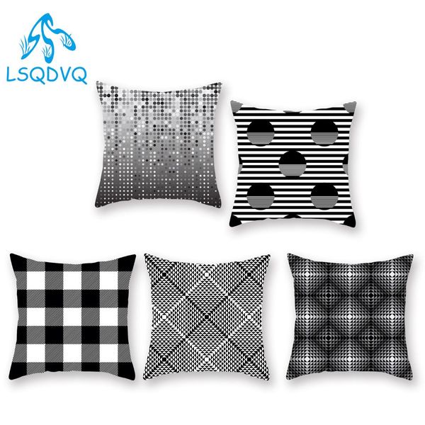 Simple Nordic Style Cushion Cover Black White Geometric Stripes Home Bedroom Sofa Pillow Cover Polyester Peach Skin Pillowcases Outdoor Patio