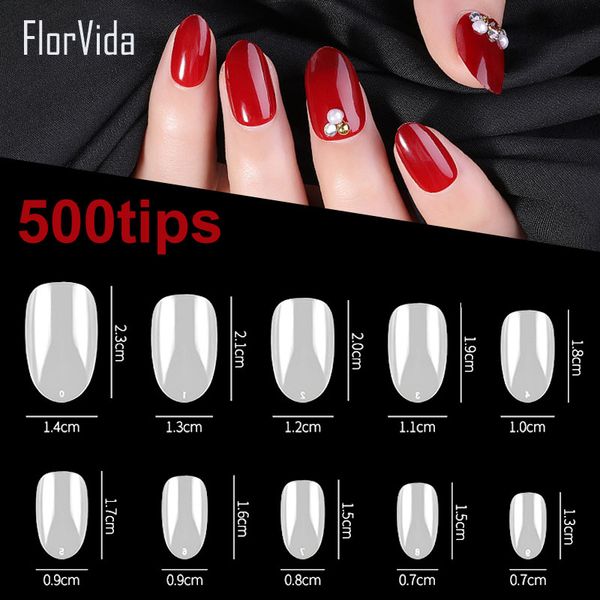 

florvida 500pcs full cover false nail tips short oval nails finger tips beauty fake nails natural clear style false nail, Red;gold