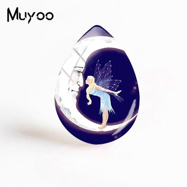 

2019 new fairy moon jewelry beautiful and magical fairy tear drop cabochon hand craft cabochons for women, Blue;slivery