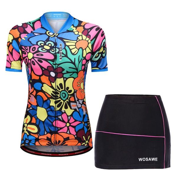 

wosawe women summer mtb cycling clothing breathable cycling jersey sets bicycle short bike clothes, Black;blue