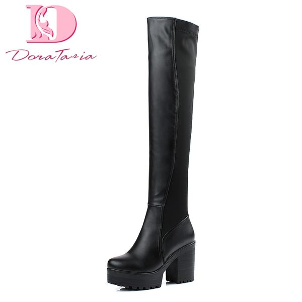 

doratasia large sizes 33-43 pu leather women shoes woman motorcycles boots fashion street style platform high heels woman shoes, Black