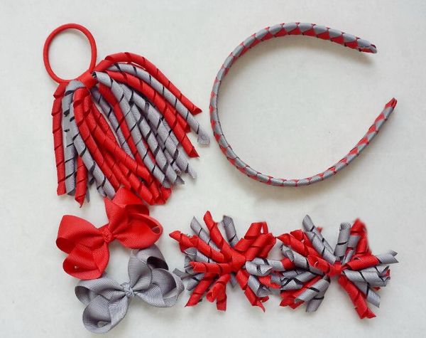 White /& Green Korker /& Bow Ribbon Ponytail Holder Christmas Hair Bow Red