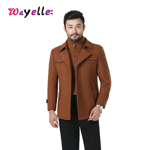 

men's young wool jackets coats simple business medium solid thicken slim windbreaker overcoats winter casual male trench coats, Black