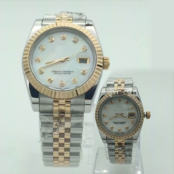 

luxury wristwatch lovers women men quartz watch famous designer diamond watches stainless steel automatic date couple wristwatches montre, Slivery;brown