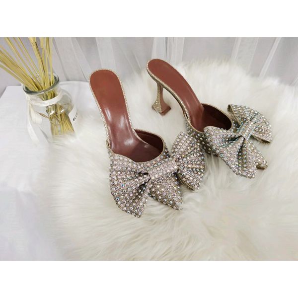 

high-heel pointed women's shoes the new 2020 diamond bowknot baotou european and american fashion after cool women's shoes, Black