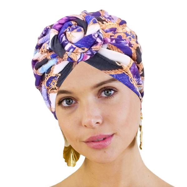 Turbante di cotone Modello africano Turbante di fiori per le donne Avvolgere la testa del nodo Bandana Cappelli Berretto chemio Copricapo arabo indiano avvolgere la testa delle donne