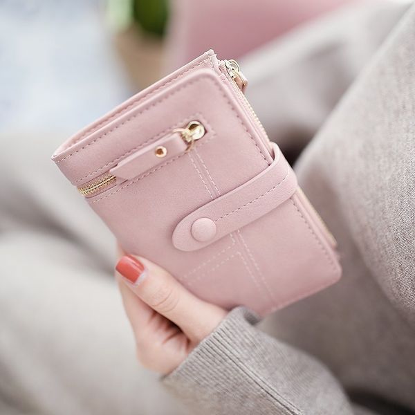 

women's wallet female short paragraph korean students folding multi-function clutch bag small wallet, Red;black