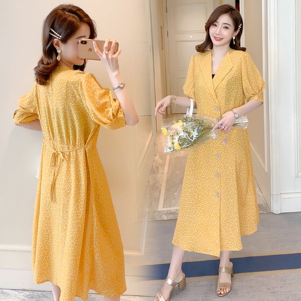 

maternity dresses summer lactation dress yellow floral short sleeve button postpartum women breastfeeding chiffon, White