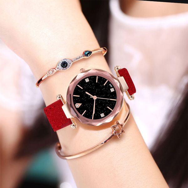 

women watches quartz watch luxury analog exquisite simple style wristwatches leather casual quartz starry sky wristwatch #yl5, Slivery;brown