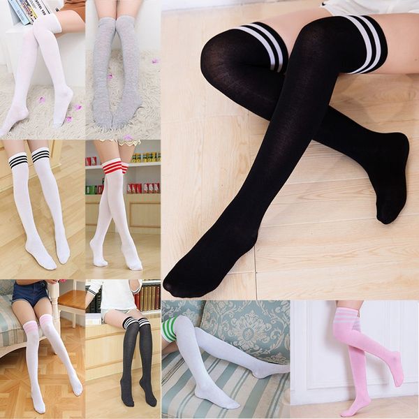 

girl long tube socks women cotton stripes knees high socks festive party supplies christmas socks 18 color fa2935