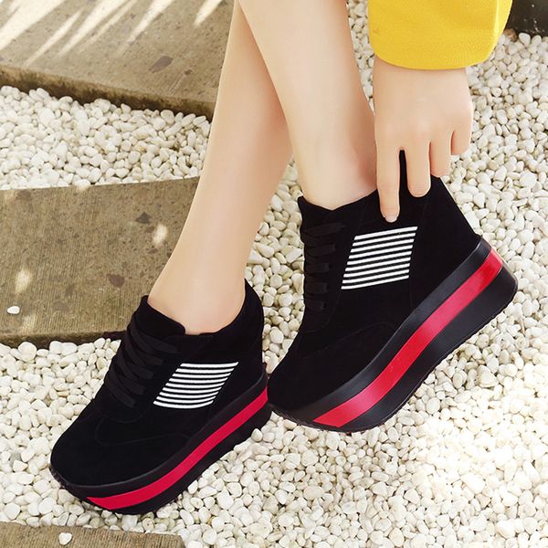 

platform shoes increased thick foundation flat with loafers women flats casual comfortable walking stripes for female, Black