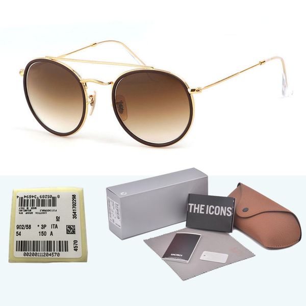 

высокое качество круглые солнцезащитные очки мужчины женщин сплава рама зеркальный стекло двойной мост вс очки ретро очки с розничной коробк, White;black