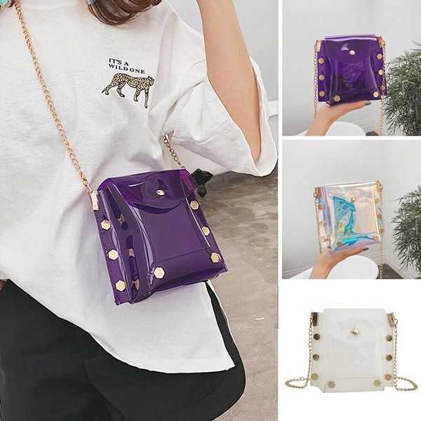 

2019 women clear pvc crossbody chain jelly bag clutch messenger shoulder hand bags phone purse handbags fashion transparent bag