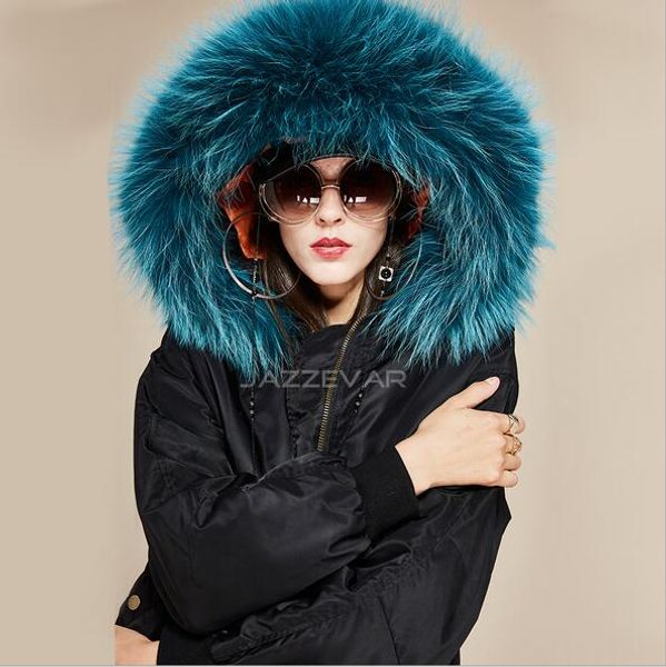 

jazzevar brand down fill black bomber jackets flight bomber parkas for women blue raccoon fur trim cold resistant