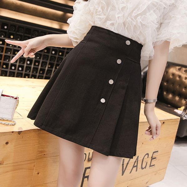 

women's skirt 2020 summer new pleated skirt han fan fresh high waist a word half body slim wash cotton, Black