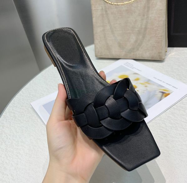 

2019 fashion leather slippers women designer shoes woman tribute sandals slides flats sandalias female lady summer beach shoes, Black