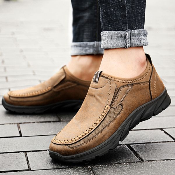 

breathable 2019 spring autumn leather mens casual shoes outdoor sneakers men loafers ultralight men's shoes plus size 39-48, Black