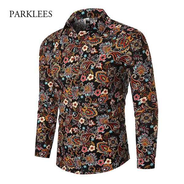 

ethnic mens paisley print shirts 2019 brand new slim fit long sleeve floral shirt men casual party club male dress chemise homme, White;black