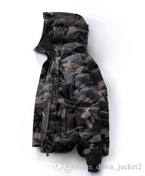 

2018 winter down hooded goose canada down jacket camouflage pattern mens zippers warm down jacket outdoor coats aaaaaaaa, Black