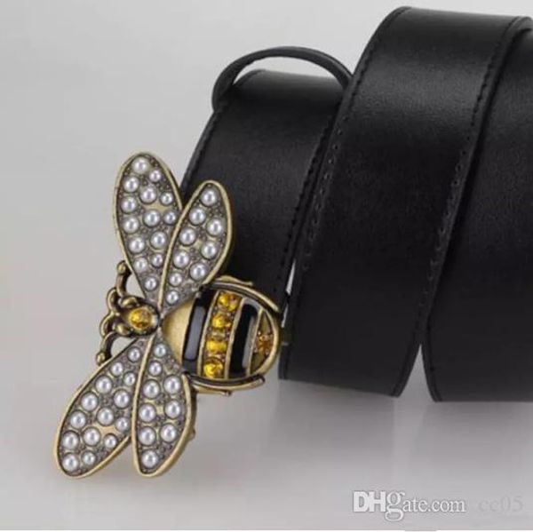 

fashion luxury red stones bee buckle men women designer belts european style high brand waistbands real leather girdle for gift, Black;brown