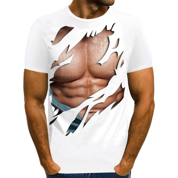

european and american men's t-shirt personality trend round neck shirt men muscle 3d digital printing large size, White;black