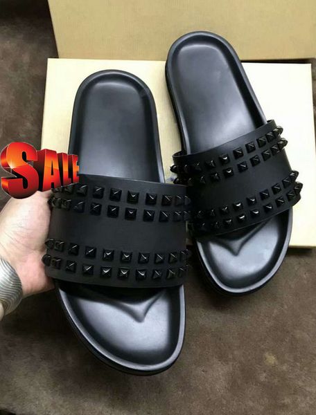 

donna studded red bottom slippers designer willow nails soft bottom rubber slippers men nail shoes, Black