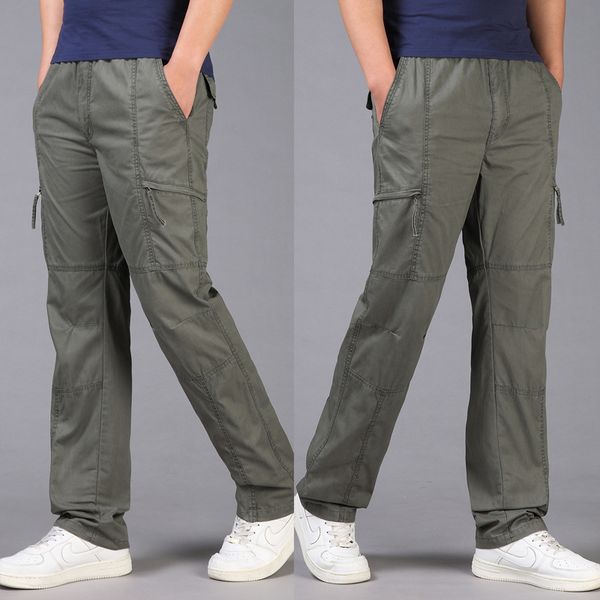 

плюс размер мужчины грузовые брюки m-6xl твердые багги сыпучие эластичный пояс хлопок sweatpants повседневные брюки брюки большой hiphop, Black