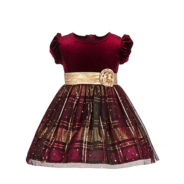 

yatheen baby girl 12m-2t party dress spring/autumn fit-and-flare velvet dresses knee length golden check pattern kids dress, Red;yellow
