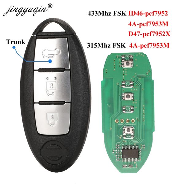 

jingyuqin smart remote key 3 buttons for qashqai x-trail tiida sylphy car 433.92mhz/315mhz chip 4a id46 id47