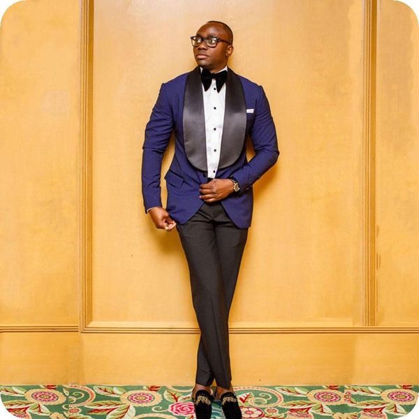 

latest design one button navy blue wedding groom tuxedos shawl lapel groomsmen men suits prom blazer (jacket+pants+tie) no:2071, Black;gray