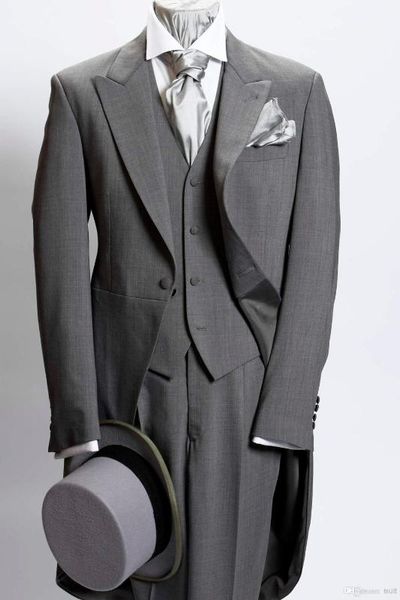 

morning/tailcoat style men suits lapel groom tuxedos grey men wedding groomsmen ( jacket+pants+vest+tie ) e70, White;black