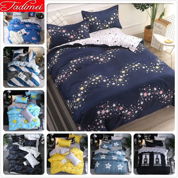 

galaxy star pattern ab double side duvet cover 3/4 pcs bedding set kids child soft cotton bed linen single  king size
