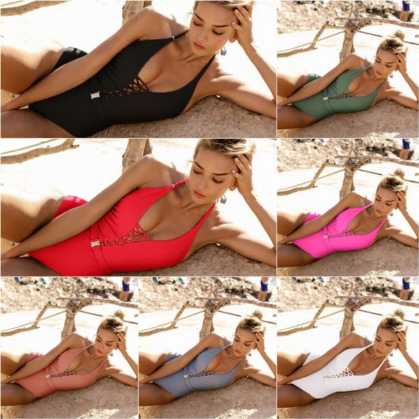 

designer swimwear for ladies fashion brand one-piece swimsuit woemns bandage belt buckle one-piece hollow bikini, White;black