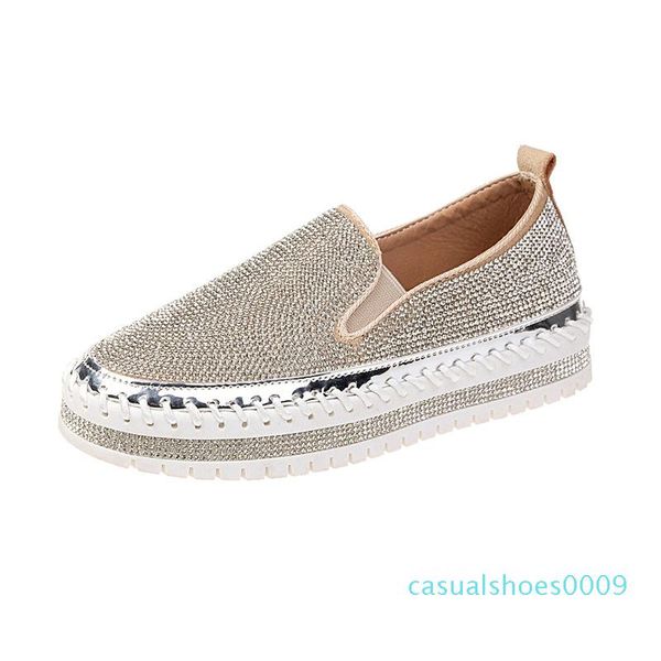 

women single shoes 2019 spring new rhinestone platform shoes casual platform flat women c09, Black