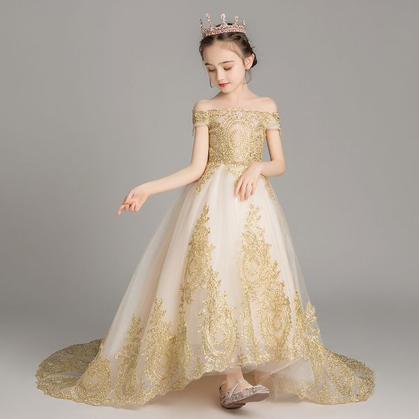 

romantic flower girl wedding bridesmaid dress 2019 bead decoration long lace dress flower girl party gown dress first holy communion dresses, White;red