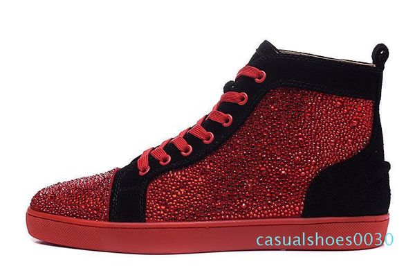 

fashion white rhinetone design crystal genuine leather for men women red bottom sneakers luxury causal shoes leisure trainer footwear t06, Black