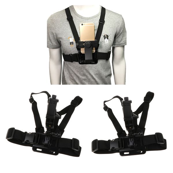 

2 pcs chest mount harness strap holder bracket with cell phone clip clamp