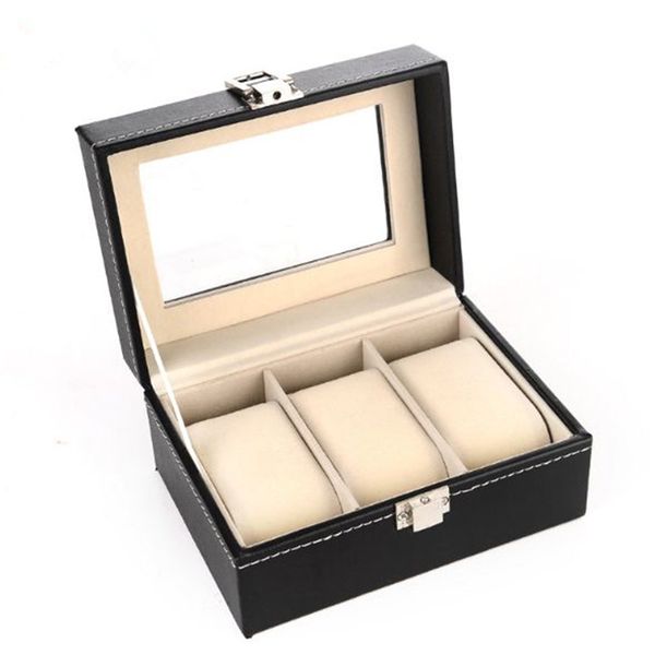 

fanala watch box 2/3 grids black pu leather jewelry box watch winder organizer case storage display holder gift, Black;blue