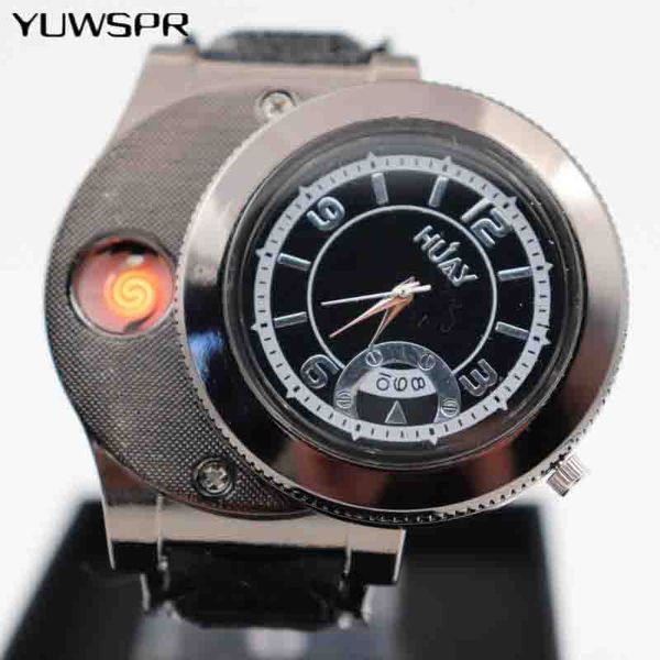 

wristwatches cigarette lighter watch men with usb rechargeable casual flameless fashion quartz watches gifts f668 1pcs, Slivery;brown