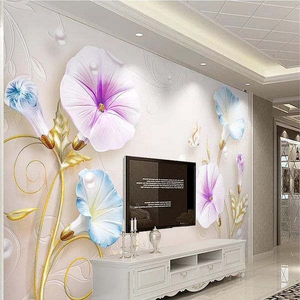 

custom large mural 3d wallpaper modern fashion luxury chinese pearl jewelry flower abstract living room wall decor 5d embossed