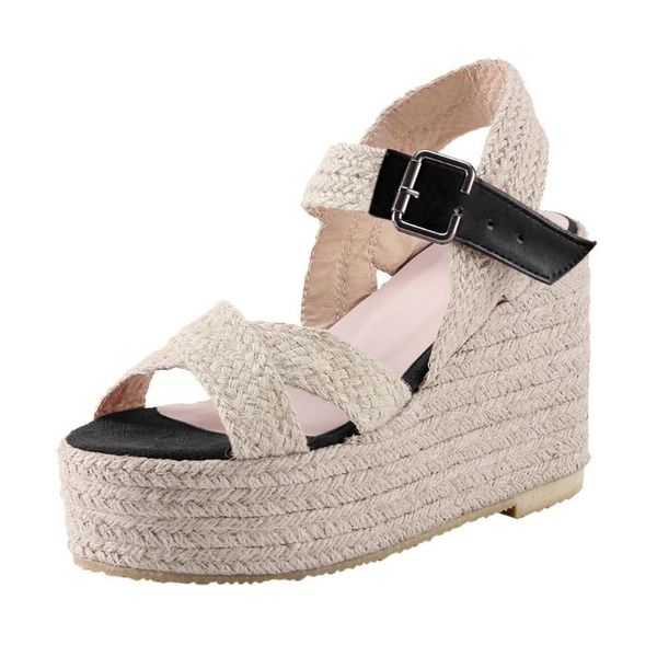 

jaycosin sandals solid color female shoes women ladies fashion buckle wedges sandals roman shoes high platform for party, Black