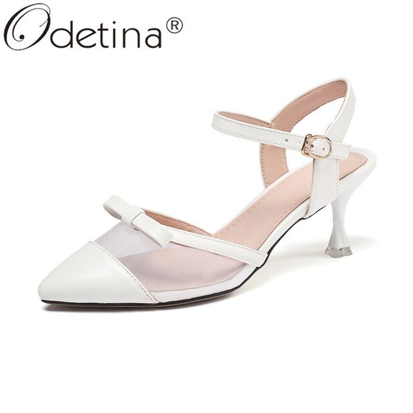 

odetina women pointed toe stiletto high heel casual sandals bow mesh air mesh buckle strap slingbacks elegant party sandals, Black