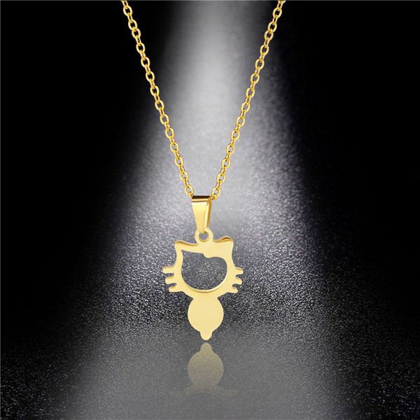 

stainless steel cat necklace foreign trade creative titanium steel new pet kitten clavicle chain factory direct sales, Silver