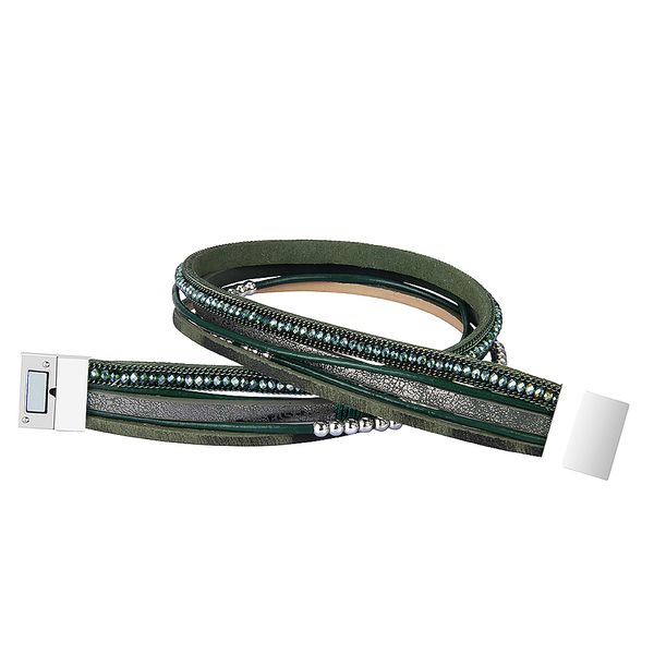 

multilayer leather bracelet braided wrap cuff bangle with alloy magnetic clasp handmade jewelry, Golden;silver