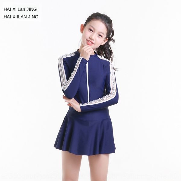 

hkcst haishu long sleeve swimsuit swimsuit lanjing 2019 girls' swimsuits middle and university children students 12-15 sunscreen long s, White;black
