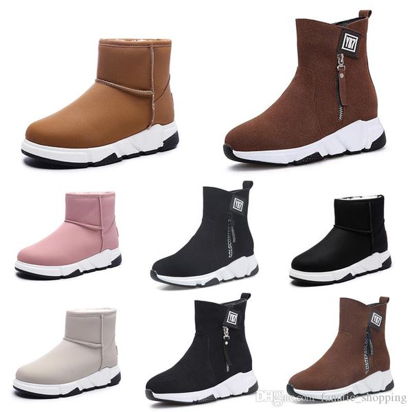 

качества моды верхней небрендовой зимние ботинки женщин тройной черный красный бежевый коричневый замша снег ботильоны keep warm 35-40 стиль, Black