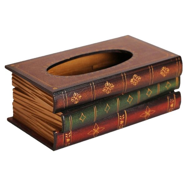 

home retro book wooden tissue dispenser box cover napkin holder organizer
