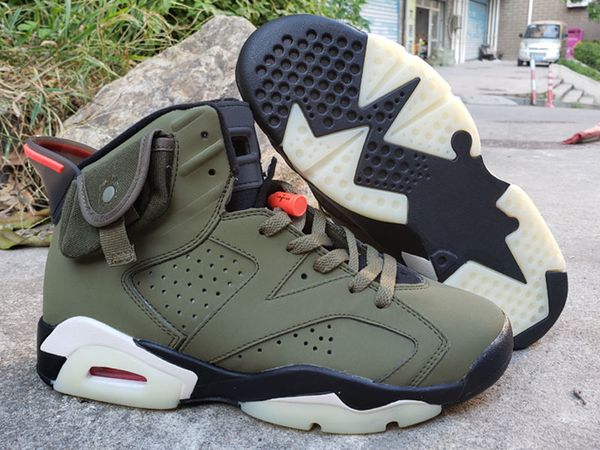 

travis scotts 6 mens retro basketball shoes 3m ts olive green cactus jack baskets x 6s des chaussures sneakers, Black